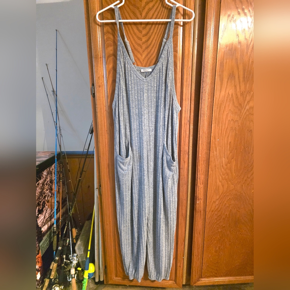Ekouaer Jumpsuit Size L Blue Sleeveless Adjustable Strap Romper with Pockets